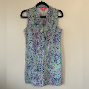 LILLY PULITZER SHERRYN Shift Dress Sz small blue seahorse terry material